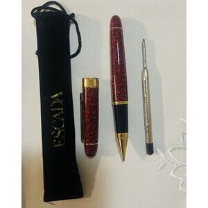 Vintage Escada Rollerball Pen Crimson Marbled Lacquer, Gold Trim + Bonus Refill